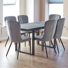 Turn your kitchen table or eating area into a festive and fashionable seating authentic leather dining chairs are comfortable and stain resistant for a formal dining room. Galaxy Dark Grey Ceramic 176cm Extending Dining Table 6 Mason Grey Velvet Chairs