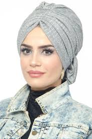 Aise Tesettur Spor Gri Hazir Turban 1 Mavi Kumas Yeni Moda Moda
