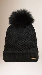 Black Beanie With Pom Pom Womens Accessories For Women Burberry United States Fur Pom Pom Beanie Knitted Hats Beanie