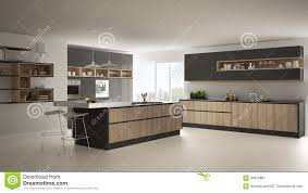 Cuisine moderne blanche et grise bois. Cuisine Blanche Moderne Avec Les Details En Bois Et Gris Minimalistic Illustration Stock Illustration Du Conception Propre 94976897