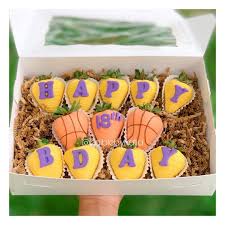 Edible By Katia On Instagram Lakers Theme Bday Box Ch Chocolate Covered Strawberries Bouquet Chocolate Strawberries Chocolate Dipped Strawberries