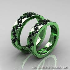 Black And Green Wedding Rings Classic Armenian Military 14k Green Gold Black By Artmasters 2599 00 Black Diamond Wedding Bands Diamond Wedding Band Sets Sapphire Engagement Ring Blue