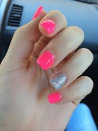 Professionally performed and hot pink nails pattern on nails can be done not only with the help of brushes, but also with the help of dots. Hot Pink With Silver Glitter Ring Finger Pink Acrylic Nails Nails Little Girl Nails