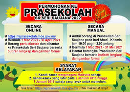 Borang ini perlu diserahkan kepada prasekolah yang dipohon berserta dengan senarai semak yang dinyatakan didalam borang permohonan. Sk Seri Saujana Permohonan Kemasukan Ke Kelas Prasekolah Kpm Tahun 2022 Secara Atas Talian Online Https Eprasekolah Moe Gov My Tarikh 1 3 2021 31 5 2021 Sila Cetak Keluar Borang