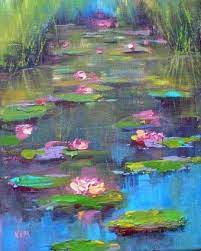 Paint a small arc just under the top left curve of the water drop. Water Lily Acrylic Painting Painting By Artist Karen Margulis Landscape Paintings Art Painting Canvas Painting