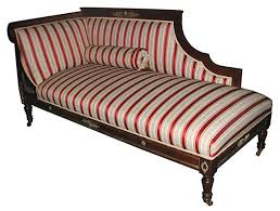 Beautiful Antique Mid 9th C French Empire Recamier With Bronze Ormolu Accents And Elegant Red Striped Upholste Furniture French Empire French Empire Furniture