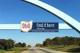 There is a stalk of corn on one side of the sign, and the city. Ohio Dept Of Transportation Auf Twitter This Is What Ohio S New Welcome Sign Will Look Like On The I 70 Arch At The Indiana Border Tourismohio Ohiodevelopment Https T Co Fc7vqonzoc