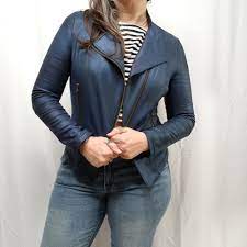 Clara Sun Woo Soft Knit Liquid Leather Moto Zip Jacket Cobalt Blue Womens S 8 10 Clarasunwoo Motorcycle Jackets Fashion Zip Jackets