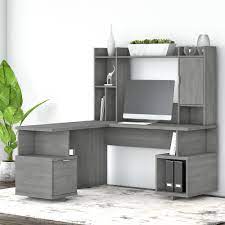 Desk and task chairs sold separately. Avenue 60w L Shaped Desk With Hutch In Modern Gray
