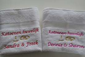 Katoenen Huwelijk Cadeau 1 Jaar Getrouwd Huwelijkscadeau Borduur Kado