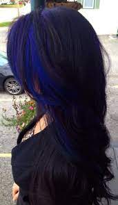 Spiral black hair with blue tip Image Result For Pic Of Blue Streak In Dark Hair Blue Hair Highlights Hair Highlights Hair Streaks