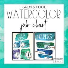 Calm Cool Watercolor Classroom Job Chart