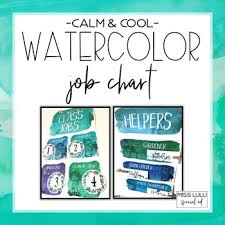 calm cool watercolor classroom job chart