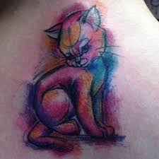 Amazing watercolor cat tattoo in black color. 116 Minimalistic Cat Tattoos For Cat Lovers Bored Panda