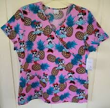 Details About Scrubstar Scrub Top Minnie Mouse Pineapple Print Womens Size Small 100 Cotton