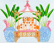 Art Print Staffordshire Dogs with Pagoda and Ginger Jars with Banana Palm