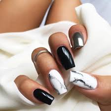 Acrylic Black And White Marble Nails White Marble Black Silver Nail Design Beautiful Nails Mhenina6 Black Acrylic Nail Designs Silver Nail Designs Silver Nails