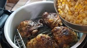 Ninja Foodi Kickn Chicken Thighs Pot Rack Pressure Cooker Then Air Fryer Combination Co Chicken Recipes Bbq Chicken Recipes Air Fryer Recipes Chicken Thighs