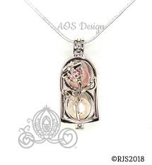 Beauty and the Beast Red Rose Pearl Cage Charm Necklace Pearl Jewelry Gifts  for Her