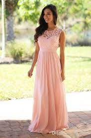 Romantic Coral Bridesmaid Dress Chiffon Lace Jewel Sheer Neck Hollow Back Long Wedding Guest Party Prom Formal Dress Gowns Custom Cheap Childs Bridesmaid Dresse Bridesmaid Dresses Long Chiffon Lace Bridesmaid Dresses