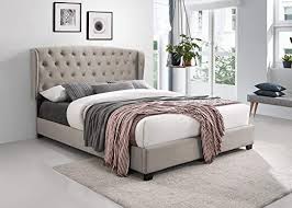 Modern King Size Brown Velve Fabric Bed 1pc Beautiful Bedroom Wood Veneers Durable Nail Head Hea Bedroom Sets Furniture King Fabric Bed King Size Bed Furniture