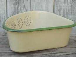 old antique cream & green enamelware