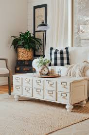 Broyhill tray top coffee table with 1 drawer and glass insert. Diy Vintage Card Catalog Coffee Table Sarah Joy