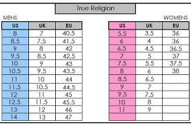 True Religion Shoe Size Chart Best Picture Of Chart