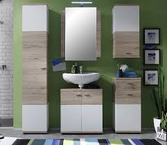 Badezimmer set weiss hochglanz mit keramik doppel waschtisch toskana 56. Badezimmer Set Campus Eiche San Remo Hell 5 Teilig