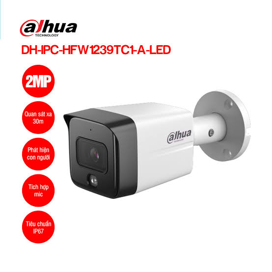 Camera IP 2MP Full Color DAHUA DH-IPC-HFW1239TC1-A-LED