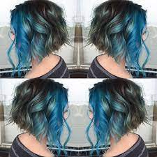Curly A Line Curly Bob Haircut Decorated With Blue Hair Painting Artist Credit To Come Hotonbeauty Com Hair Styles Blue Hair Hair