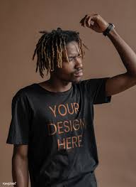 Download Download Premium Psd Of Black Man Wearing A T Shirt Mockup 1213816 Shirt Mockup Tshirt Mockup Mockup