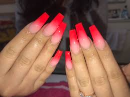 Gray & pink ombre acrylic nails. Square Shape Ombre Red Nails Ombre Acrylics And Nails Image 6897060 On Favim Com