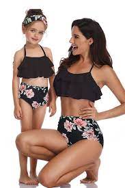 Hualong Summer Durable High Waist Mother Daughter Matching Bathing Suits Girls Bathing Suits Girls Swimsuits Bikini Mommy And Me Swimwear