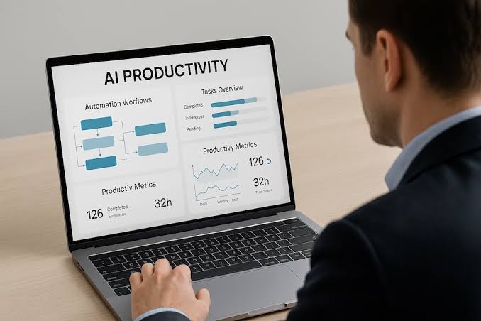 Streamlining workflows with modern AI productivity applications., AI generated
