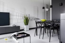 The flat has a masculine vibe because of the color palette but this doesn't make it any less inviting and elegant. Minimalist Masculine Apartment Design With Neon Details And Geometric Decor Digsdigs
