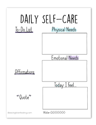 Printable Daily Self Care Worksheet Blessing Manifesting Self Care Worksheets Self Care Activities Printable Worksheets