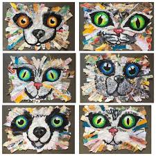 Art Room Britt Oversized Cat And Dog Mixed Media Collages Ages 6 7 Art Projects For Teens Collage Art Mixed Media Animal Art Projects