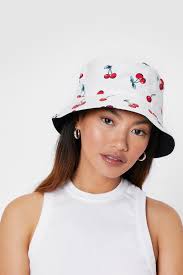 Bucket Hat Cherry Cherry Print Short Brim Bucket Hat