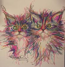 Two Cats Stylised Marker Pen Artwork Original Signed Drawing On Paper Pets Cats Wall Hanging Wall Decor By Ellenjaggerstudios On Etsy H Marker Art Artwork Art