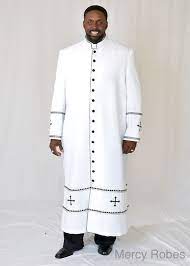 Mens royal white pin stripe clergy shirt with attached collar. Clergy Robe Style Exe170 White Black Mercy Robes