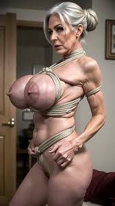 A 65-year-old granny gilf was a professional porn star with her own  website. She had a big fake tits, tight on its skin, and shibari rope  harness that showed off her big