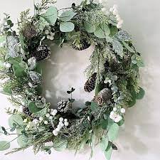 Greenery is plastic 2 sizes: Peaceful Pine Eucalyptus Wreath Faux Eucalyptus Glittering Etsy Farmhouse Christmas Christmas Wreaths Farmhouse Christmas Decor