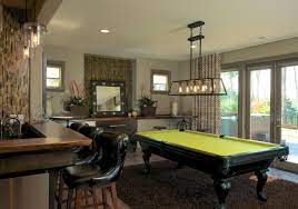 Winslow 3 shade 54″ billiard light; 49 Cool Pool Table Lights To Illuminate Your Game Room Pool Table Lighting Pool Table Room Game Room Design