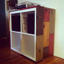 Here S An Ikea Kallax Shelving Unit I Hacked For My New Record Player And Vinyl Collection I Covered It In 1x6 With Images Ikea Kallax Shelving Redo Furniture Kallax Ikea