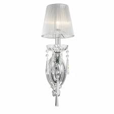 Clear cone crystal wall mount light fixture vintage style sconce lighting in chrome/gold, fashion style crystal lights. W23131c6 Orleans 1 Light Arm Chrome Finish And Clear Crystal Wall Sconce Light With White String Shade