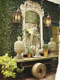 Ornate Framed Outdoor Mirror Decorated Bench Completely Exquisite Love The Use Of The Glorious Mirror Vintage Garden Decor Outdoor Rooms Garden Mirrors