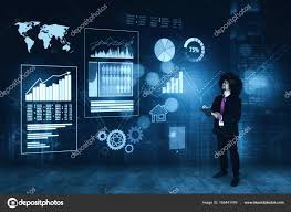 afro businessman checking financial chart icon stock photo