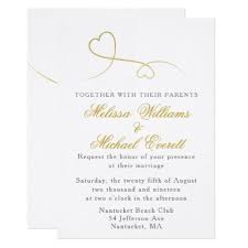 Two Gold Hearts Minimal Wedding Invitation Zazzle Com Minimal Wedding Invitation Typography Wedding Invitations Wedding Invitations