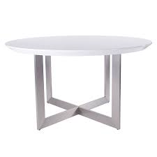 Modern white gloss dining table with stainless steel base. Tosca Glossy White Dining Table By Euro Style Eurway